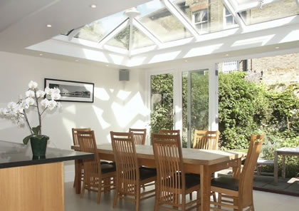 Roof Lantern in dining area of kitchen extension in London